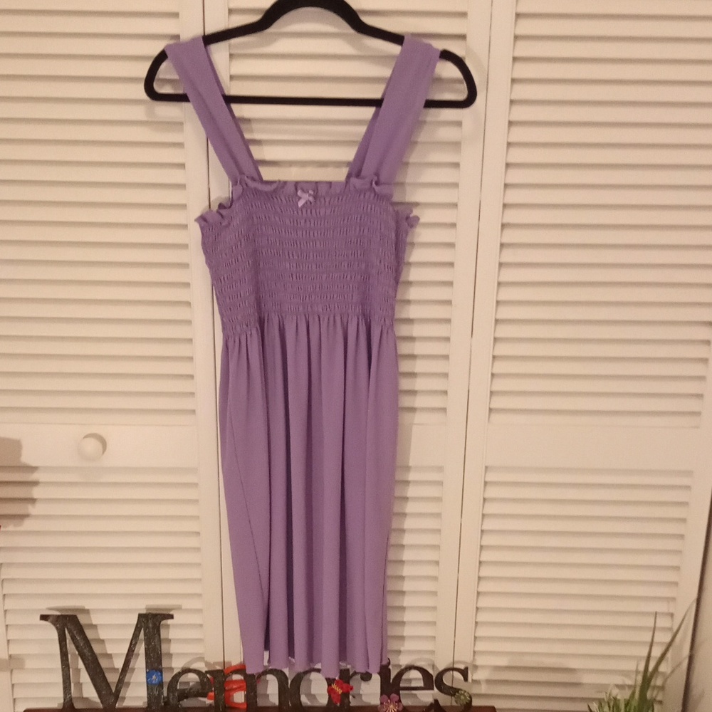 Volume One dusty lavender smocked waist dress.